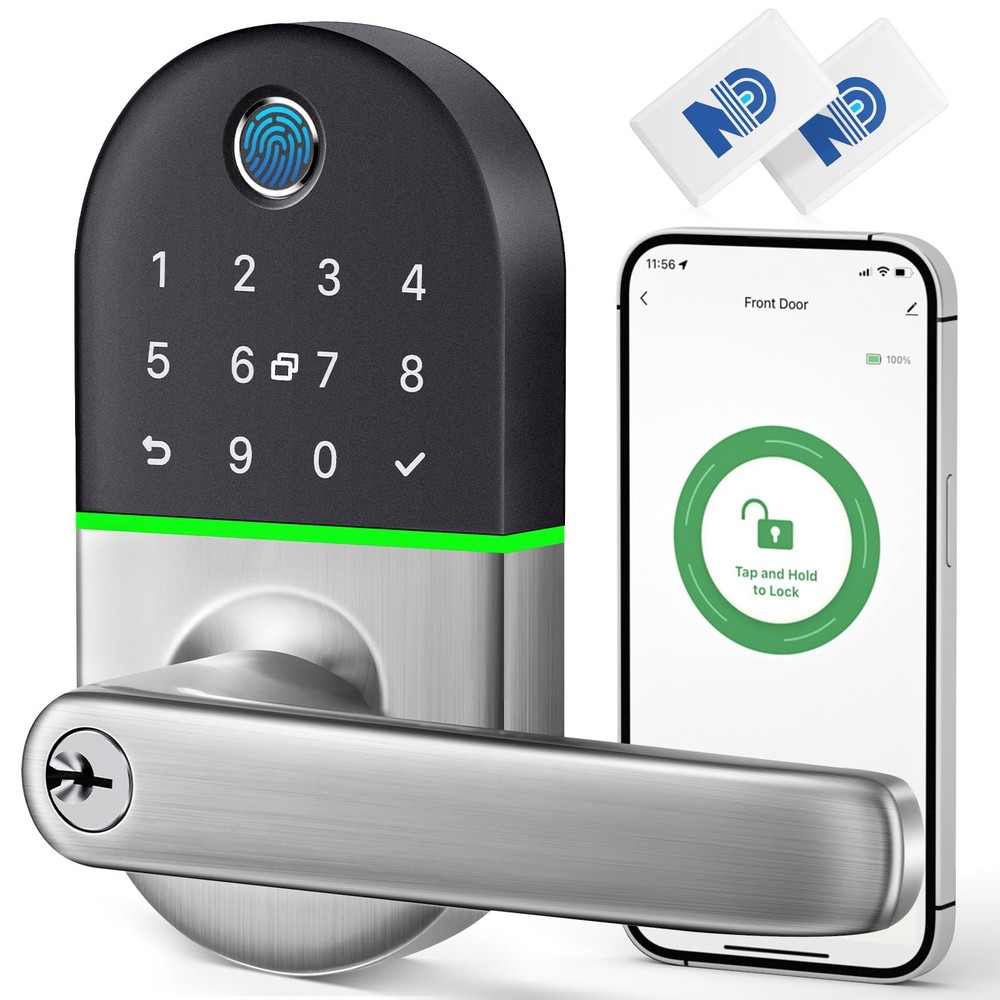 Smart Keypad Door Lock with Handle: Keyless Entry Fingerprint Lock for Front/...