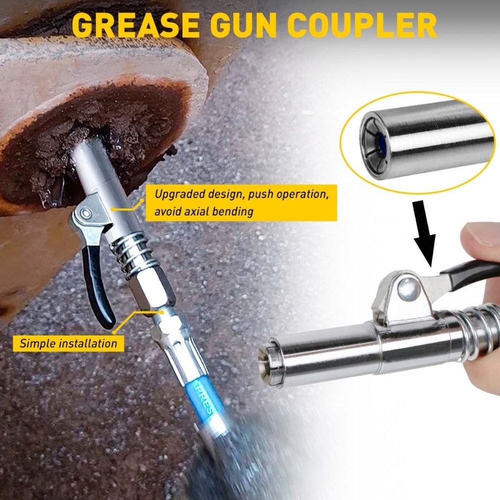 90mm Locks on Grease Gun Coupler Heavy-Duty Quick Release 10000PSI
