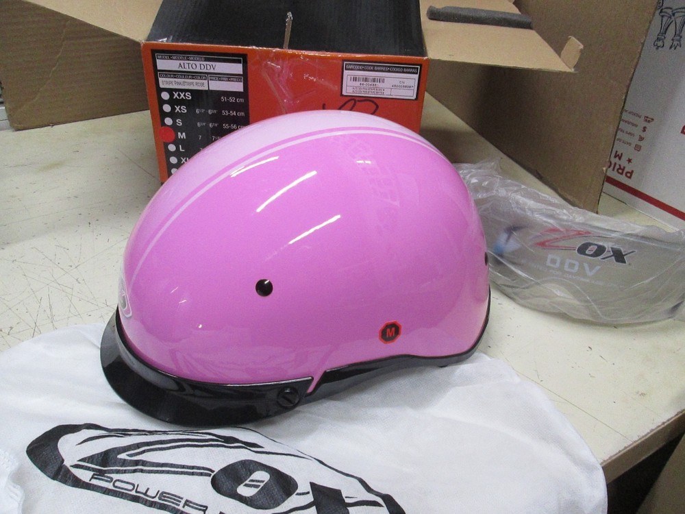 ZOX MOTORCYCLE HELMET - SHORTY OPENFACE - DOT - GETS TWO - PINK + SILVER MEDIUM
