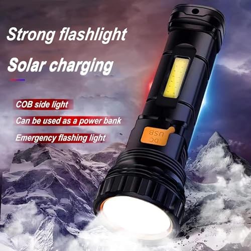 Solar/Rechargeable Multi Function 1000 Lumens LED Flashlight, with 6PCS Black