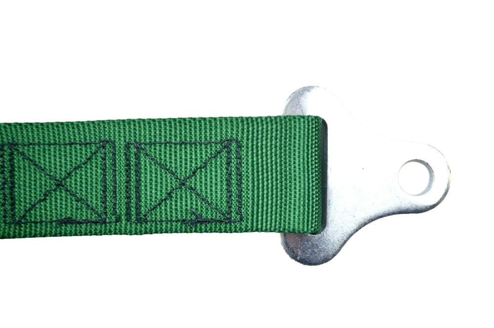 FLOOR MOUNT 3 POINT HARNESS BOLT IN PULL DOWN LAP BELTS DARK GREEN