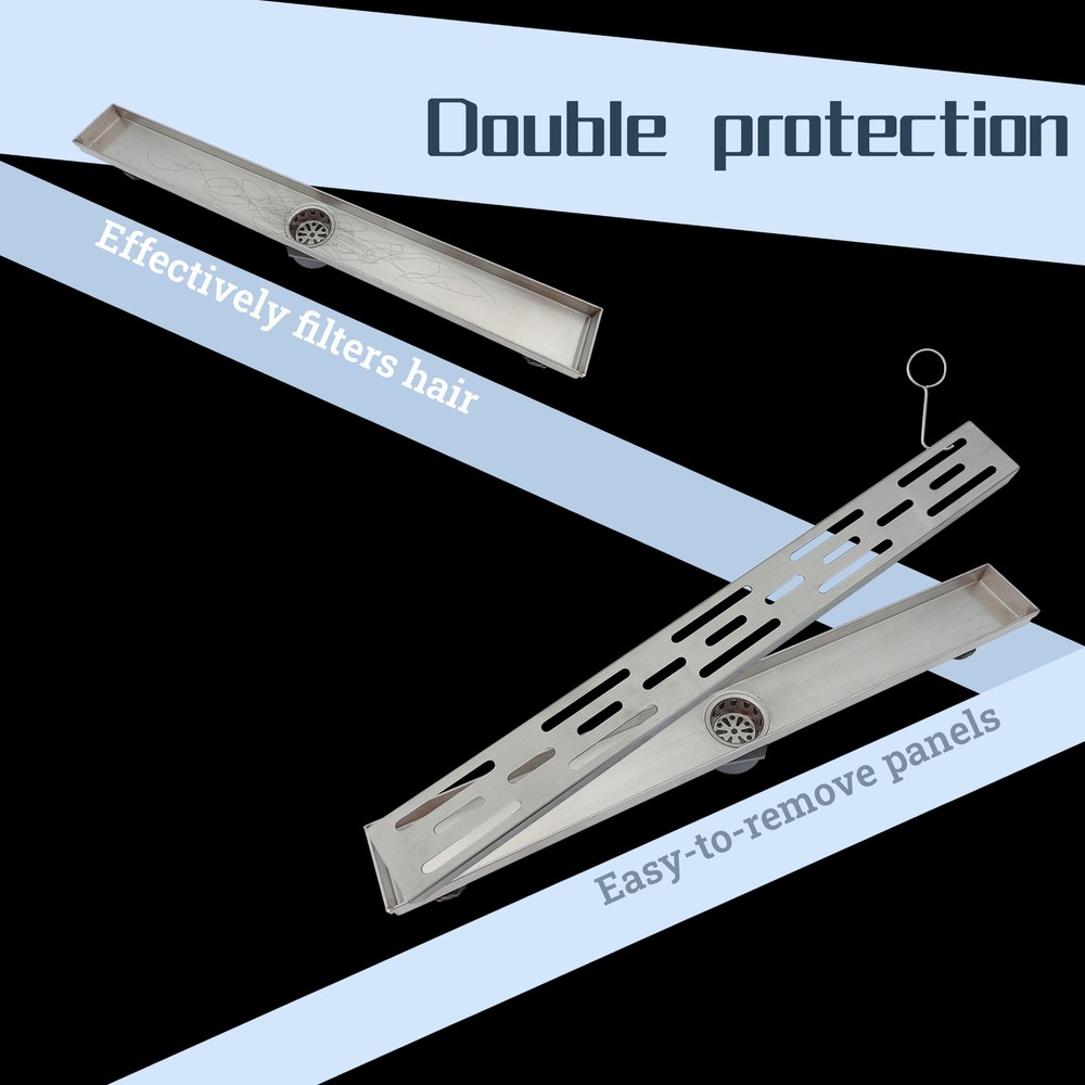 Linear Shower Drain Set 24" Rectangular Stainless Shower Drain w/Cover Grate