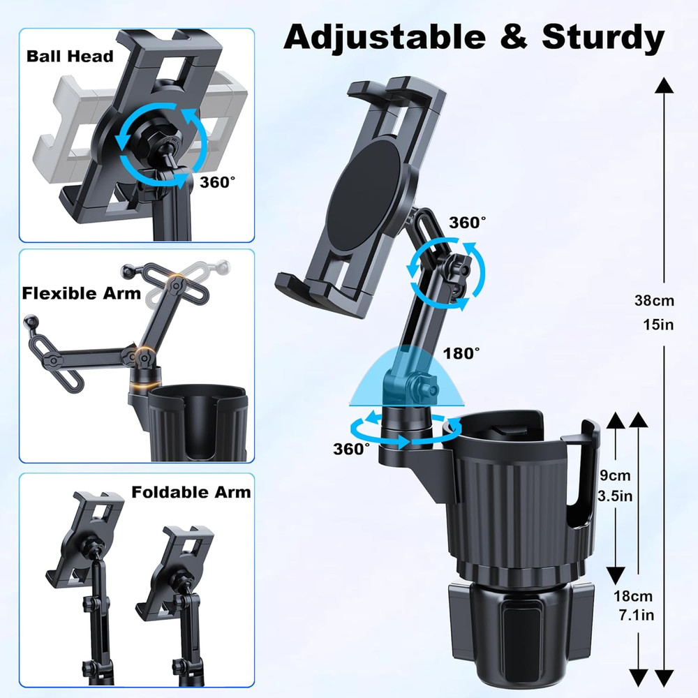 Cup Holder Tablet Mount, Ipad Cup Holder Car Mount with Adjustable Arm for Table