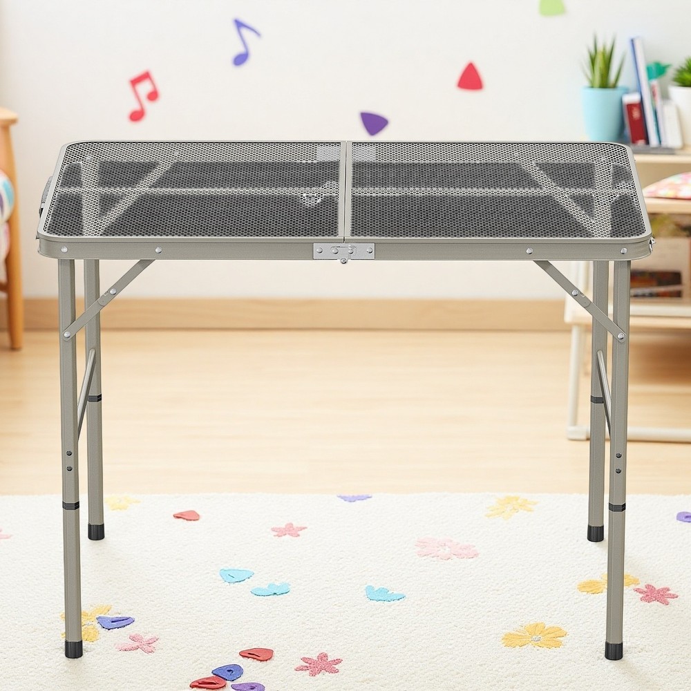 3ft Folding Camping Wire Mesh Table - Adjustable Aluminum Frame Picnic Dark Gray