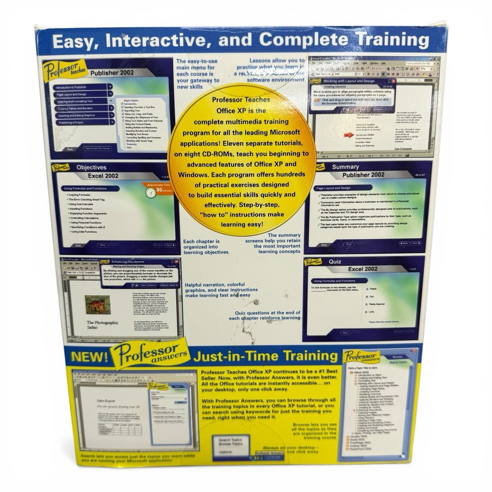 Professor Teaches Microsoft Office XP (PC, 2002, Individual Software) 8 Disks
