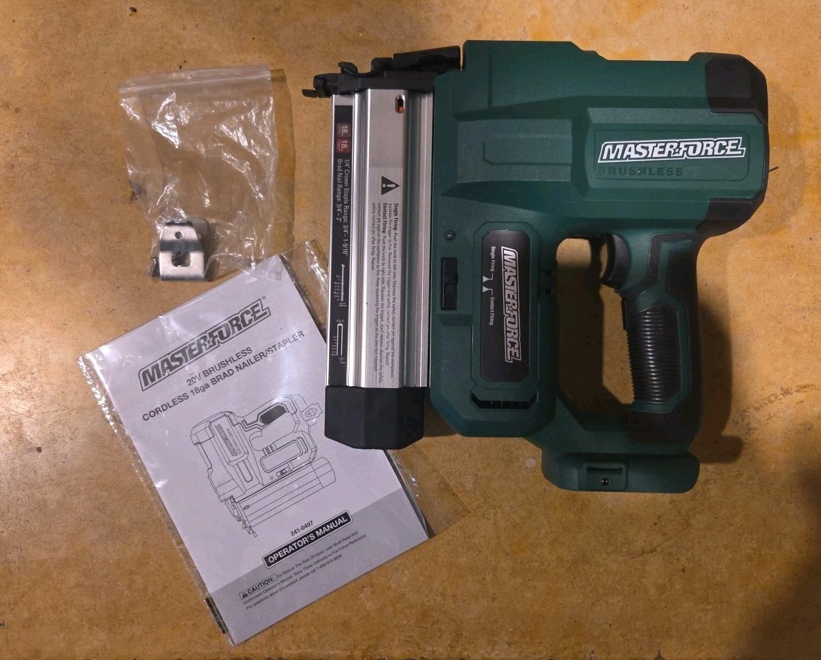 Masterforce 20v Brushless Cordless 18g Brad Nailer /  Stapler 241-0497 Tool Only