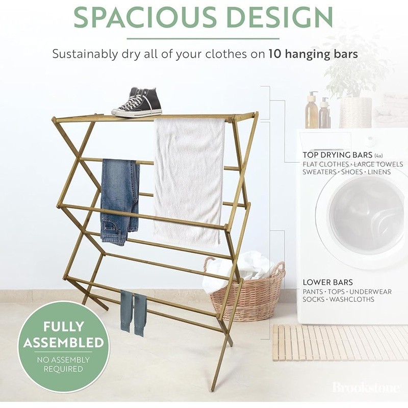 Bamboo Drying Rack Eco-Friendly Collapsible Space Saving Multi-Purpose Dryer New