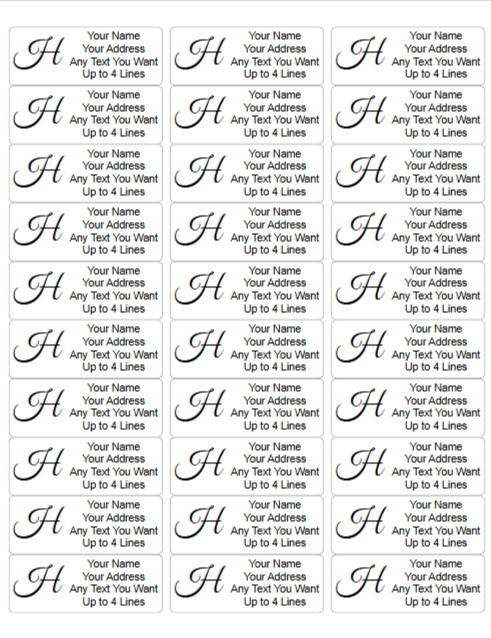 60 Custom Address Labels with Script Initial Monogram 1" x 2.625" Free SHIP