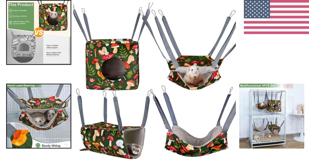 Luxurious 4-Pack Ferret Hammocks - Soft, Adjustable & Washable for Small Pets