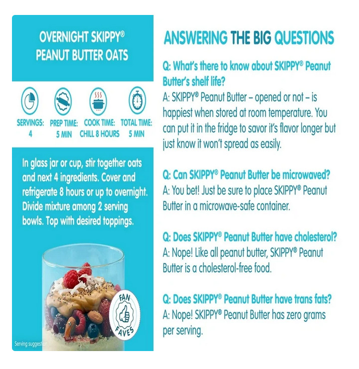 SKIPPY Peanut Butter, Creamy, 7 g protein per serving, Shelf-Stable, 40 oz Plast