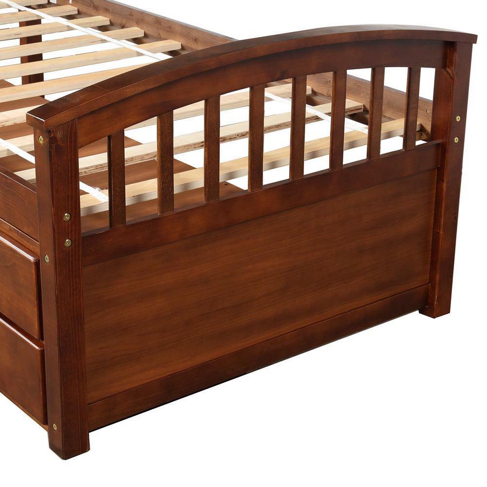 Twin Size Platform Storage Bed Solid Wood Bed Walnut
