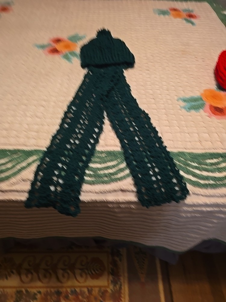 New Green Handmade Hat And Scarf Set