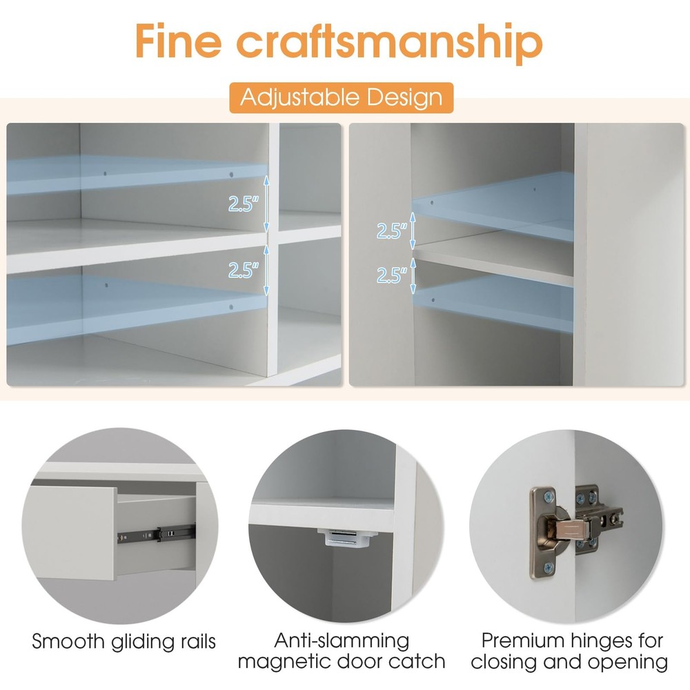 Craft Table with Storage, Artwork Sewing Table 14 Large & Small Storage Compa...