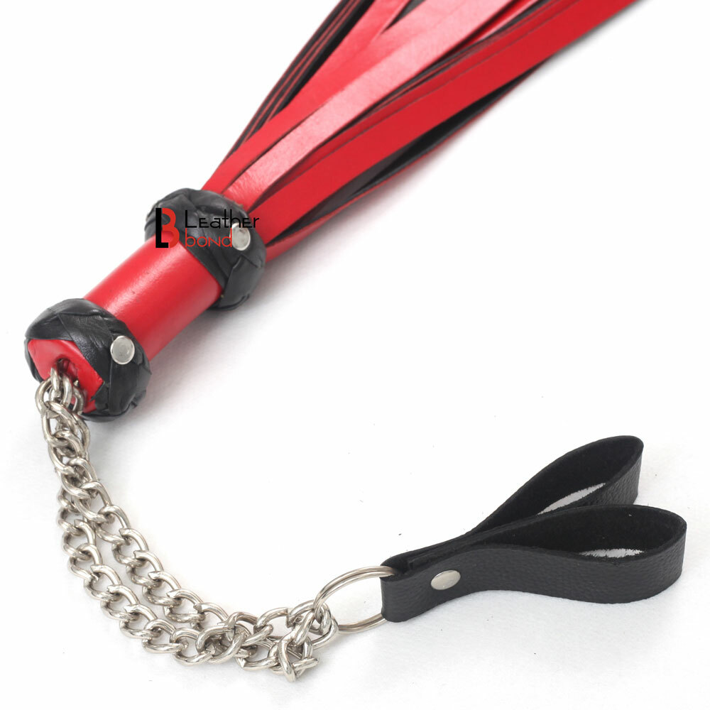 Cowhide Leather Finger Flogger 25 Falls Red Black Florentine Flog whip Pair
