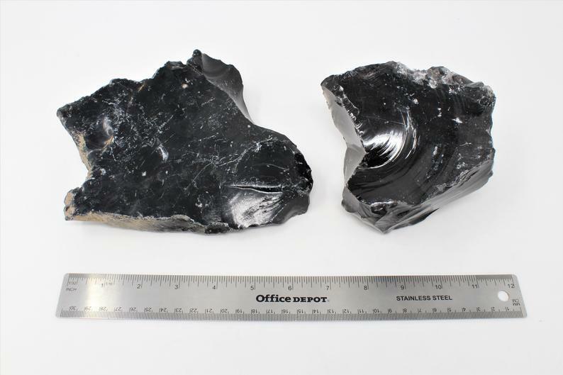 Black Obsidian Stone Rough Raw Chunk, High Grade A Quality - Healing Crystals