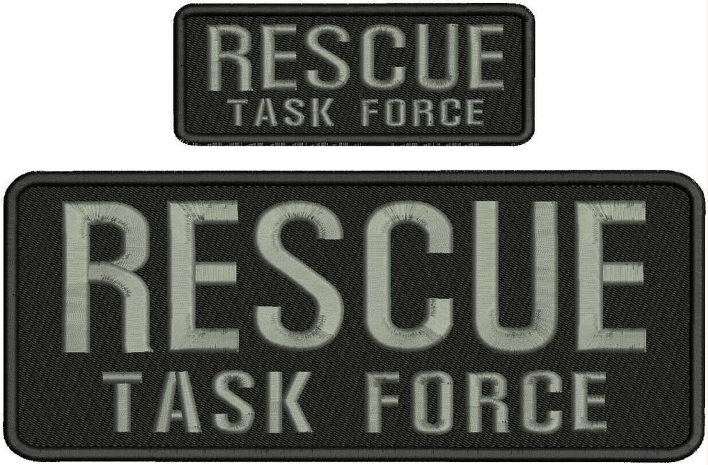 RESCUE TASK FORCE EMBROIDERY PATCH 4X10 AND 2X5 HOOK ON BACK BLK/GRAY
