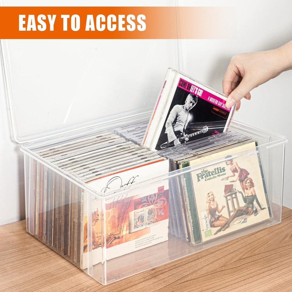 CD Storage Box, Stackable Clear Plastic Organizer 12.5 x 9 x 5.5 inches