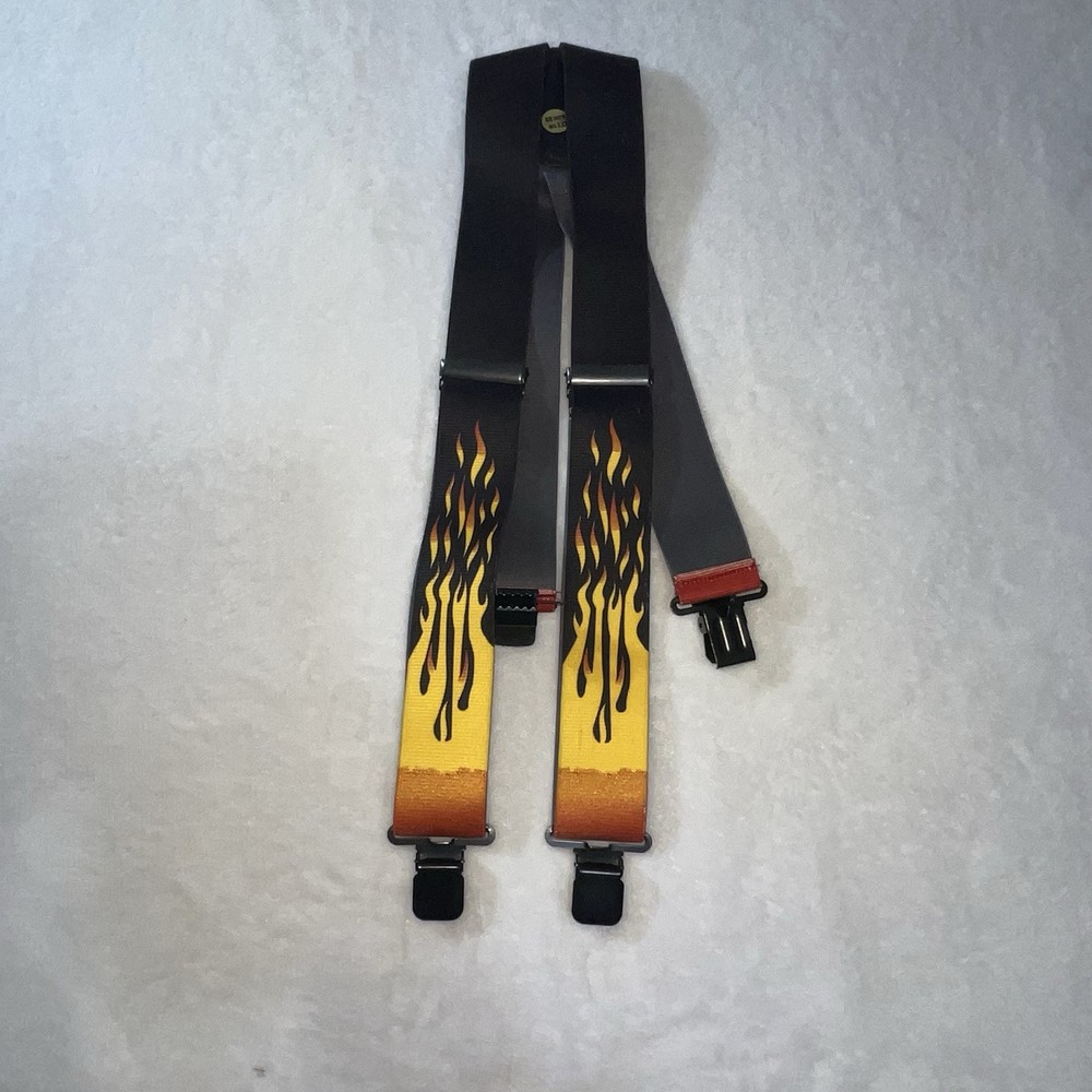 Men's Suspenders - X Style Flames with Clips Loop Snaps