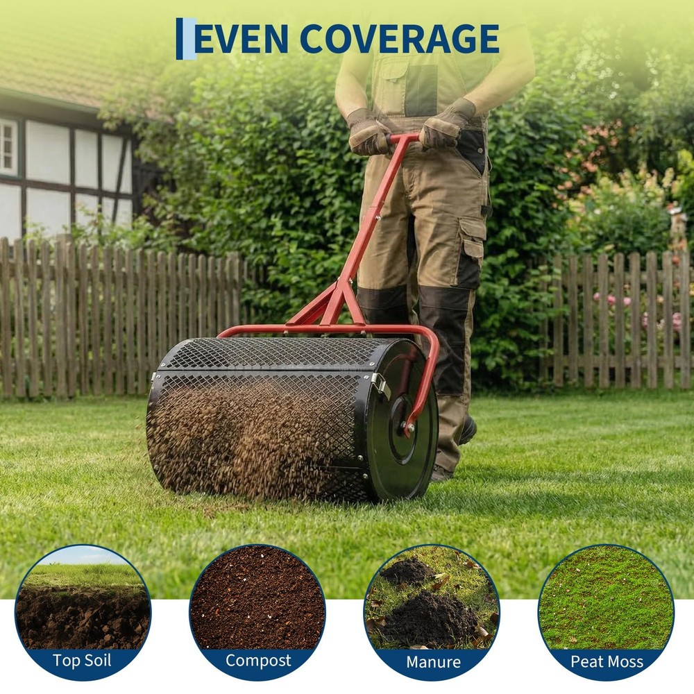 Peat Moss Spreader 24" Compost Spreader with T Shaped Handle 3 Height Adjustable