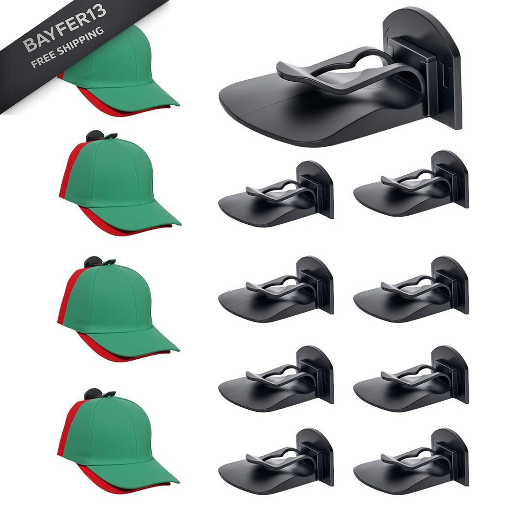 8 Pack Adhesive Hat Hooks for Wall – Strong Hold Rack 8 Pack, Black