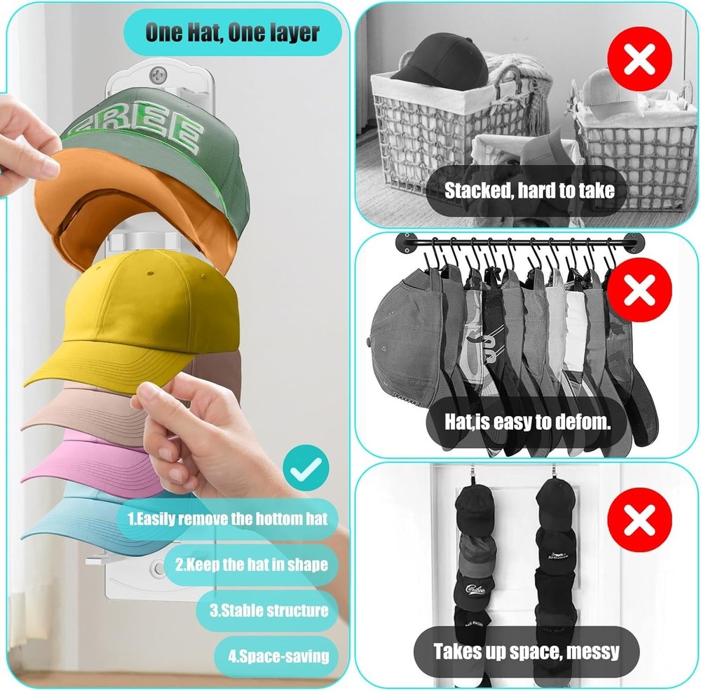 Superb Adhesive Hat Storage Rack - Keeps Your Caps Organized and Pristine, 2pcs