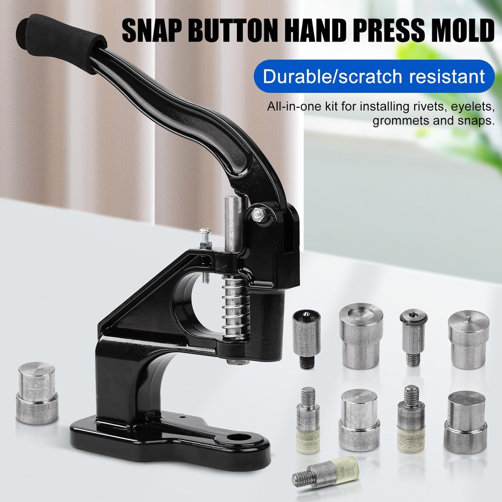 Heavy Duty Hand Press Grommet Snap Button Rivet Setting Machine w/ Dies Tool Kit