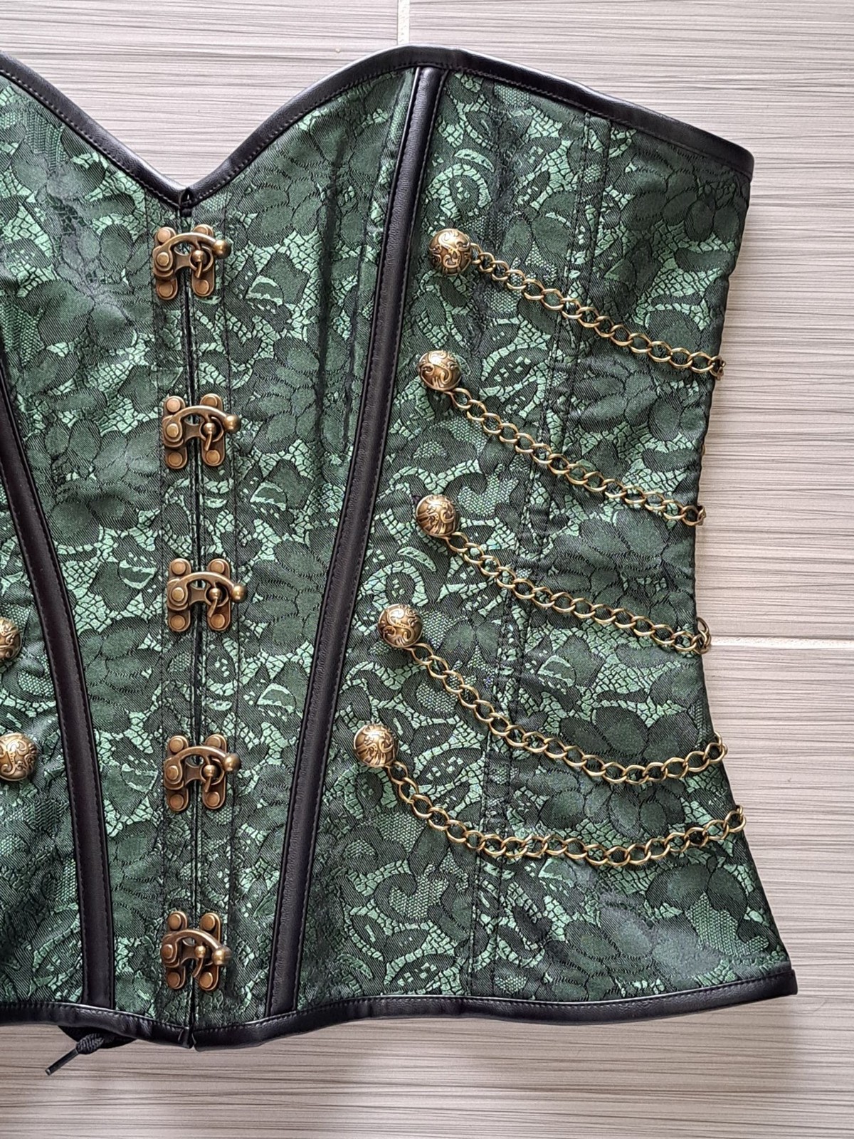 Charmain Corset Women Steampunk Green Brocade Chains Gothic 2XL Renaissance