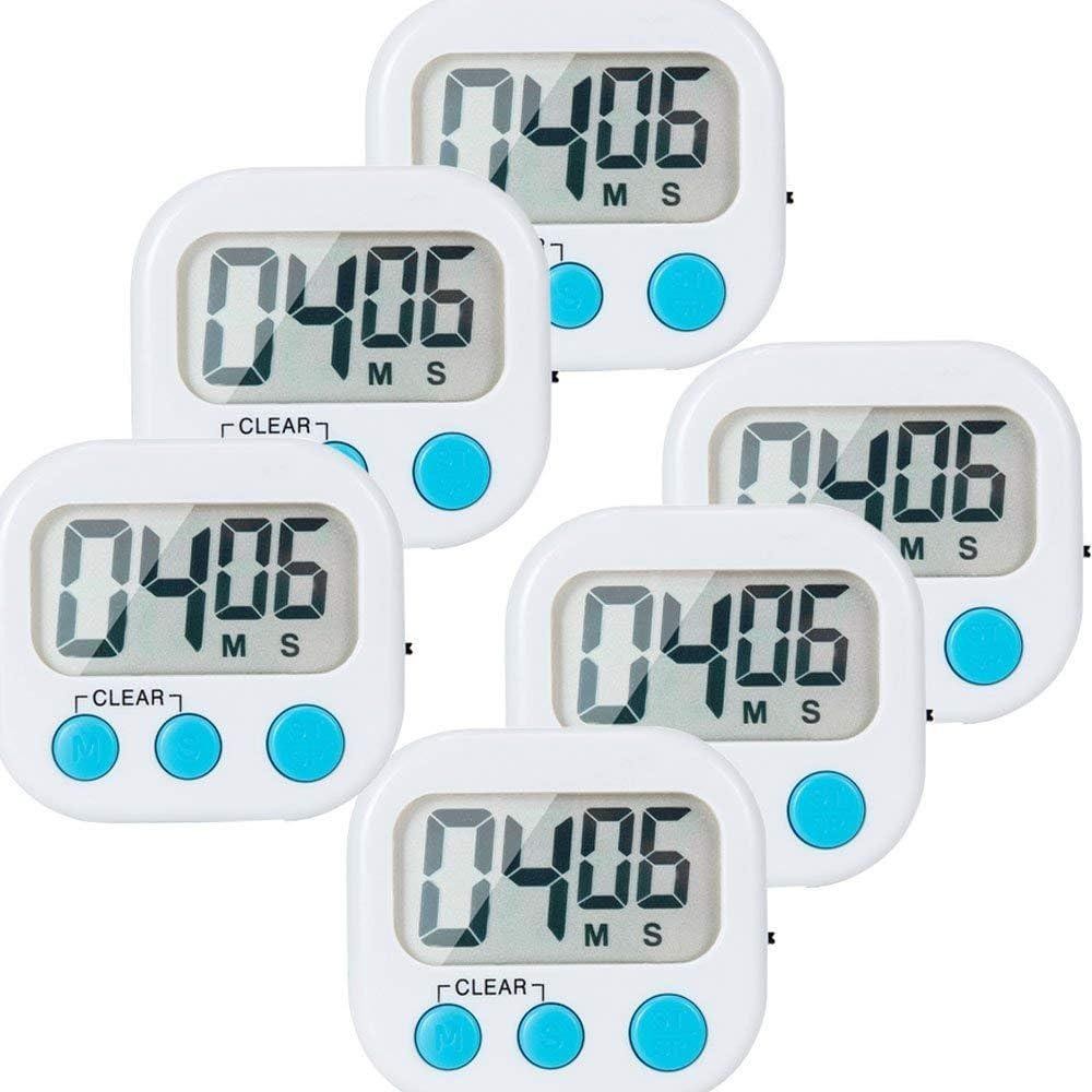 6 Pack Small Digital Kitchen Timer Magnetic Back And ON/Off Switch,Minute Second