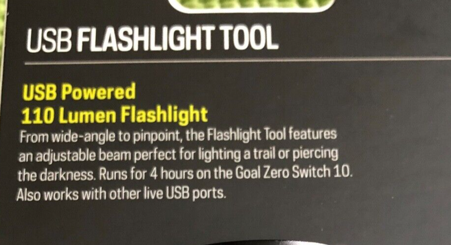 Goal Zero USB Flashlight Tool USB Powered 110 Lumens # 96018