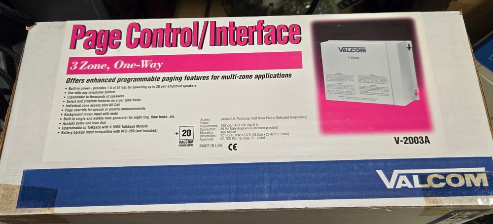 Valcom V-2003A 3 Zone 1 Way Page Control, V2003A Brand New