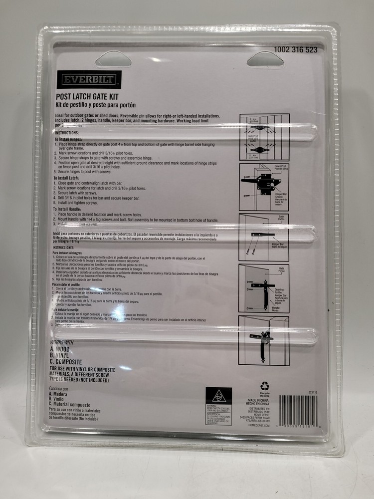 Everbilt Black Post Self Latching Gate Set Kit 1002 316 523