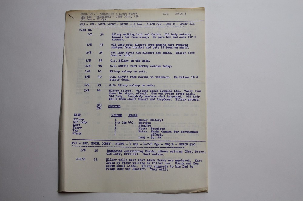 ELLERY QUEEN / Arthur E. Orloff Unproduced Episode 1954 TV Series Script