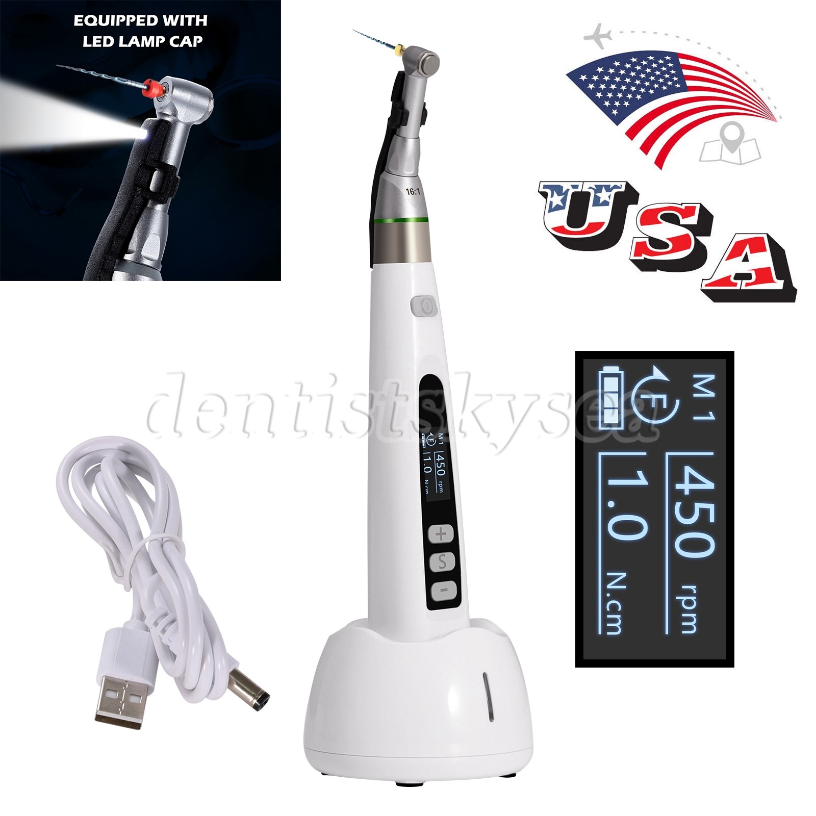 Wireless LED Dental Endodontic​ Endo Motor Root Canal 16:1 Mini Head Handpiece