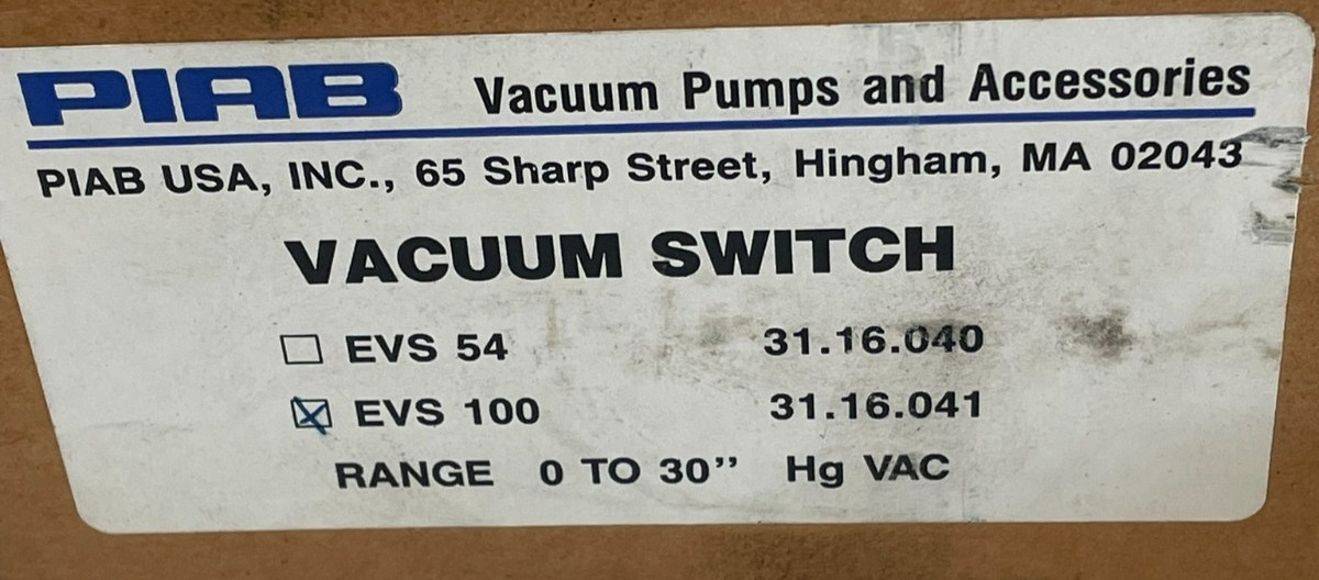 NEW PIAB EVS-100 VACUUM SWITH 31.16.041 EVS100