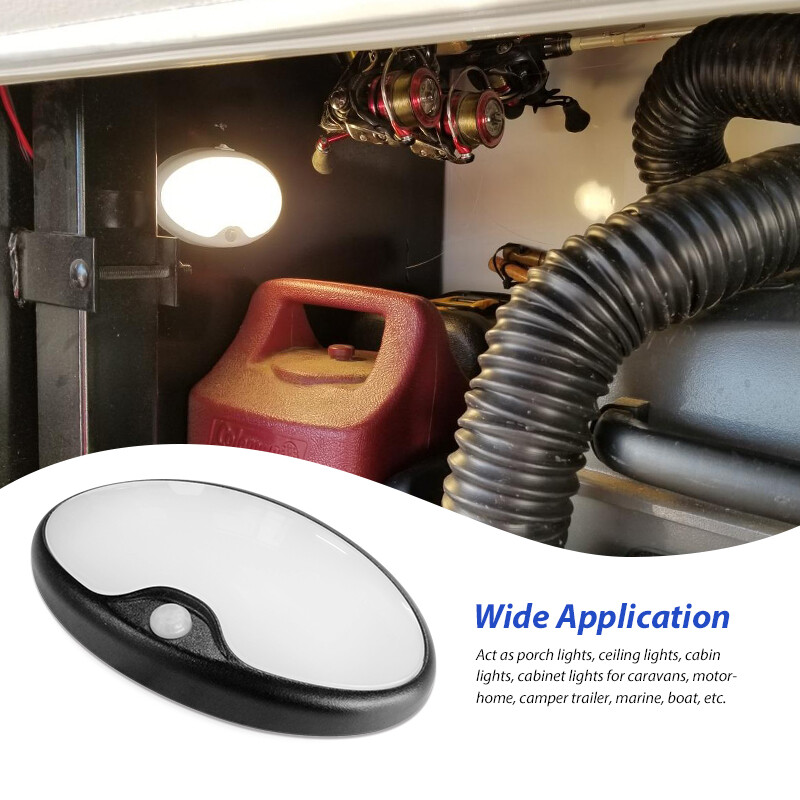 Black 12V LED Motion Sensor Light RV Boat Ceiling Down Light Fixture Switch UL