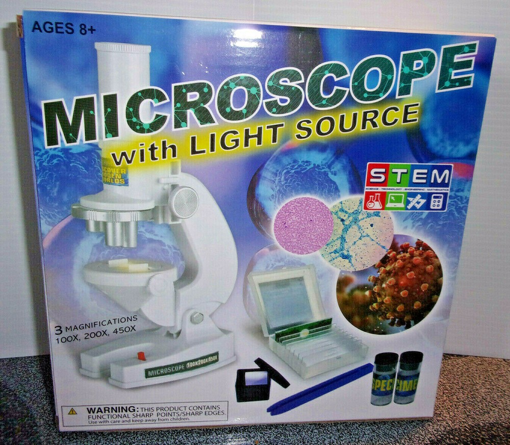 Stem 3 Magnification 100X-450X Microscope Kit For Kids With Light Source Ages 8+