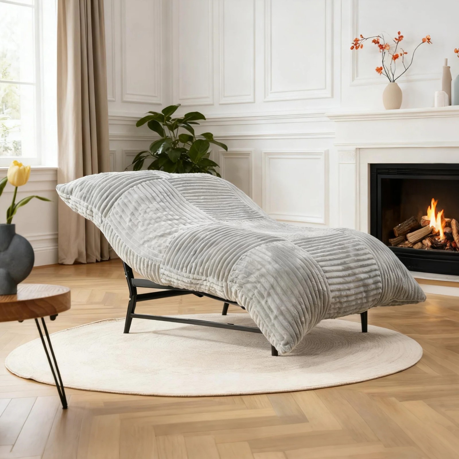 Bean Bag Chair Giant Lounge Chair with Metal Base for Living Room Lazy Sofa Bed