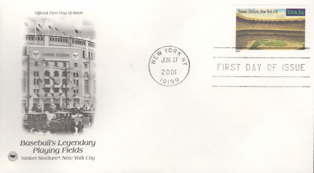 2001 First Day of Issue - honoring Baseball Fields - Yankee Stadium - PCS