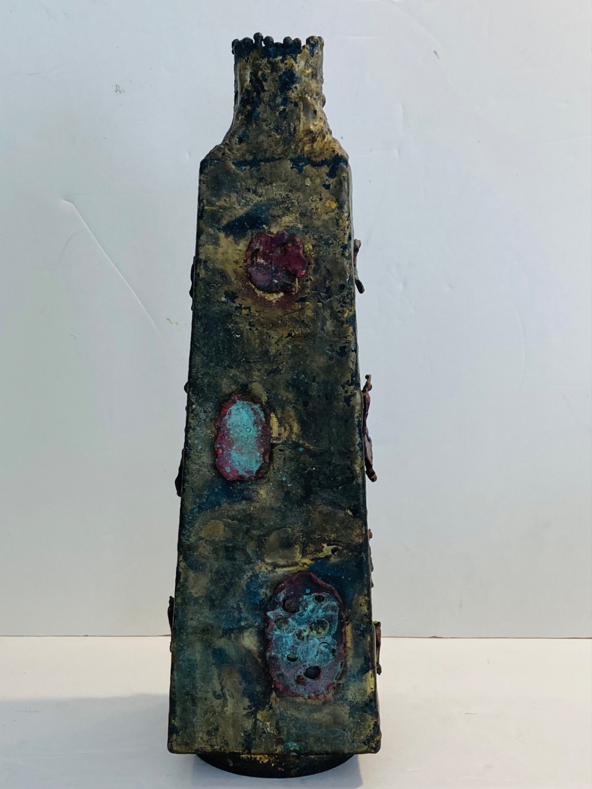 Beautiful MCM Metal Brutalist Bronze Vase Handmade Sculpture