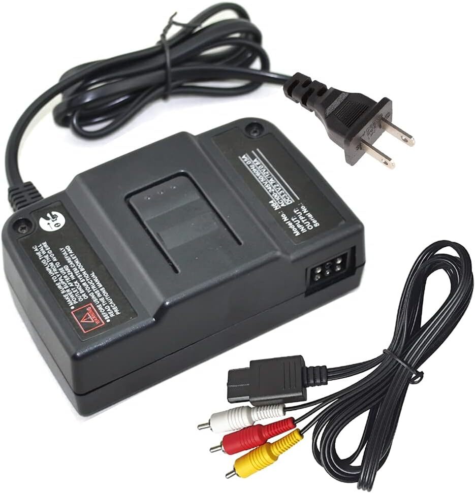 AC Adapter Power Supply &AV Cable Cord For Nintendo 64 N64 Bundle Lot Brand New