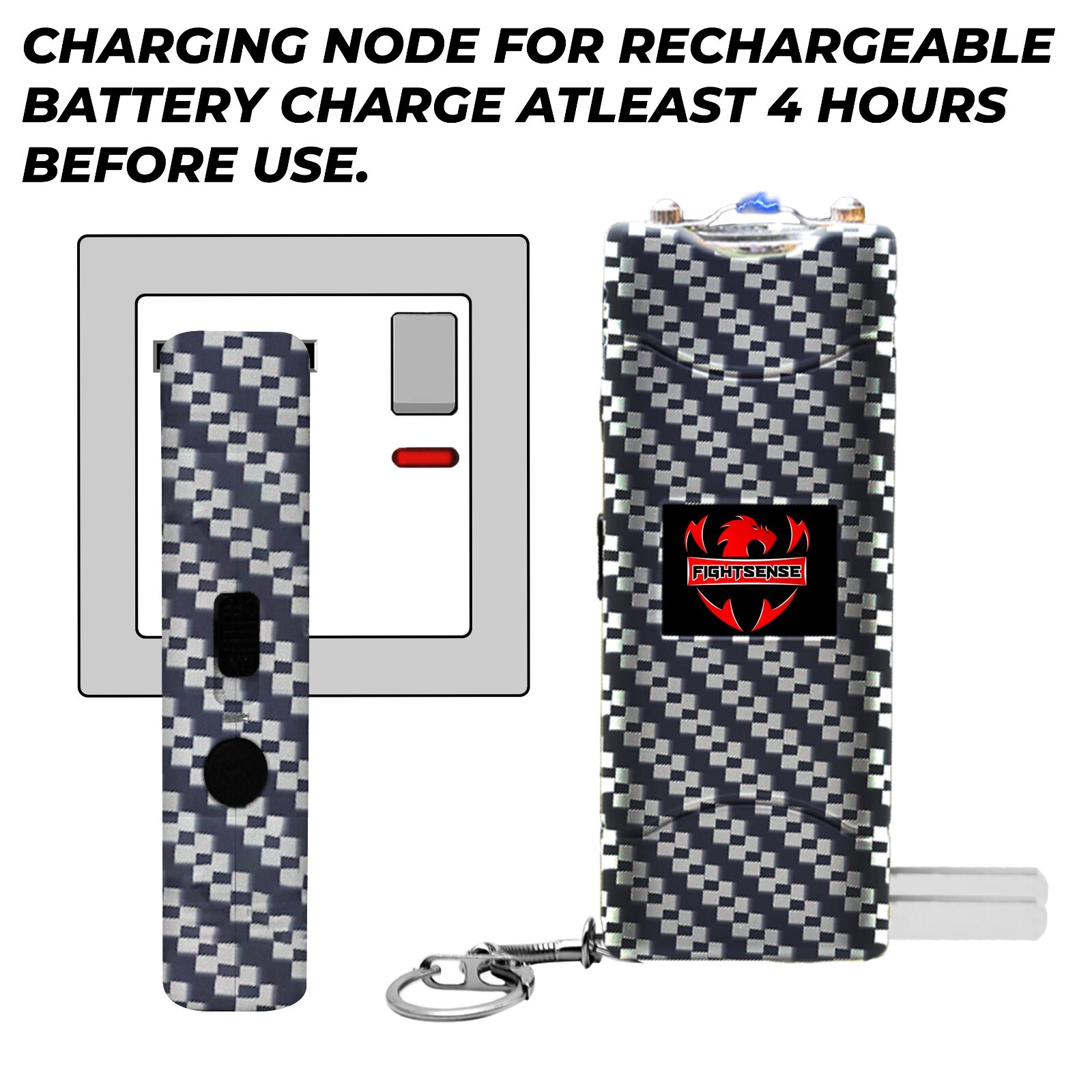 FIGHTSENSE SelfDefense Mini StunGun 400BV Rechargeable W/LED Flashlight,Keychain