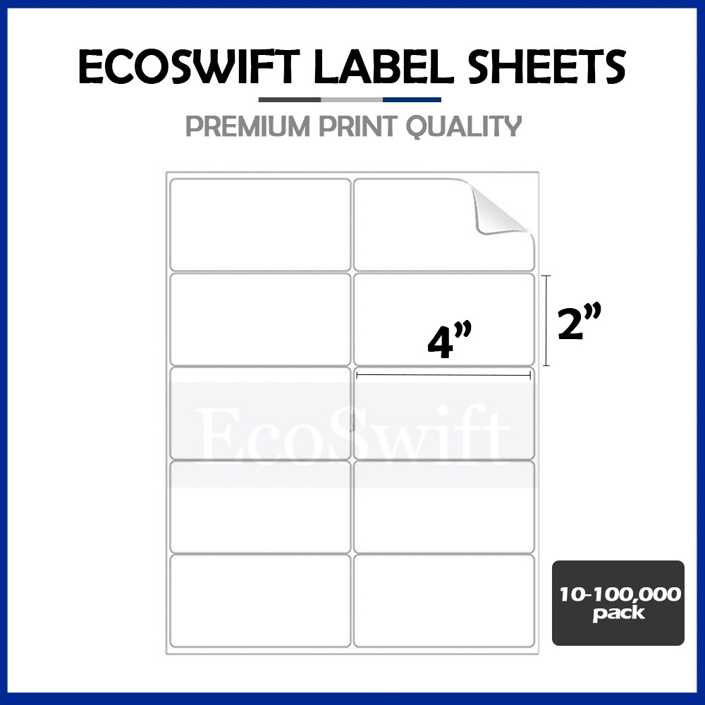 10-100,000 4 x 2 Premium Laser/Ink Address Shipping Adhesive Labels 10 per sheet