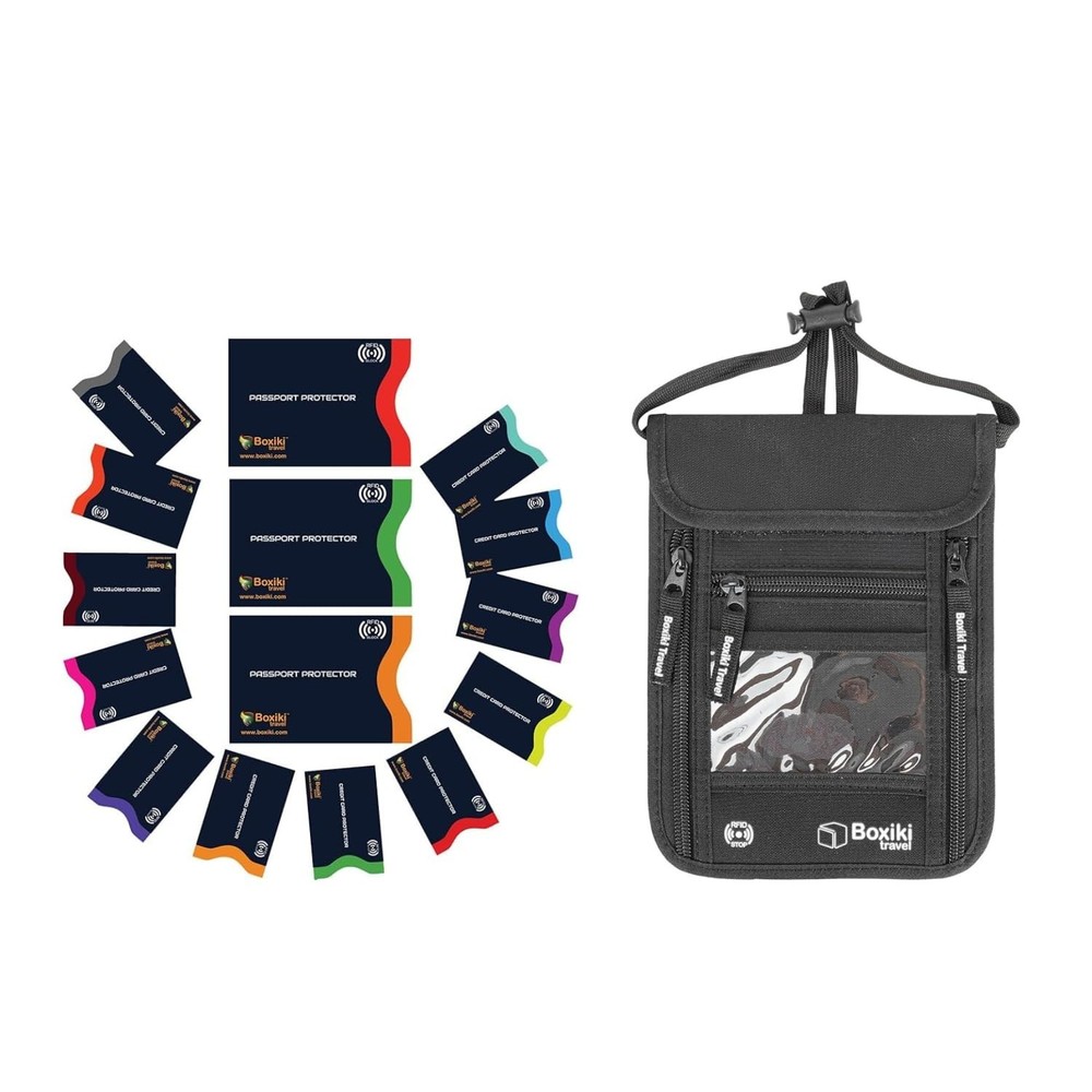 Boxiki Travel RFID Protection Bundle: Sleeves Set with Color Coding and Hidde...