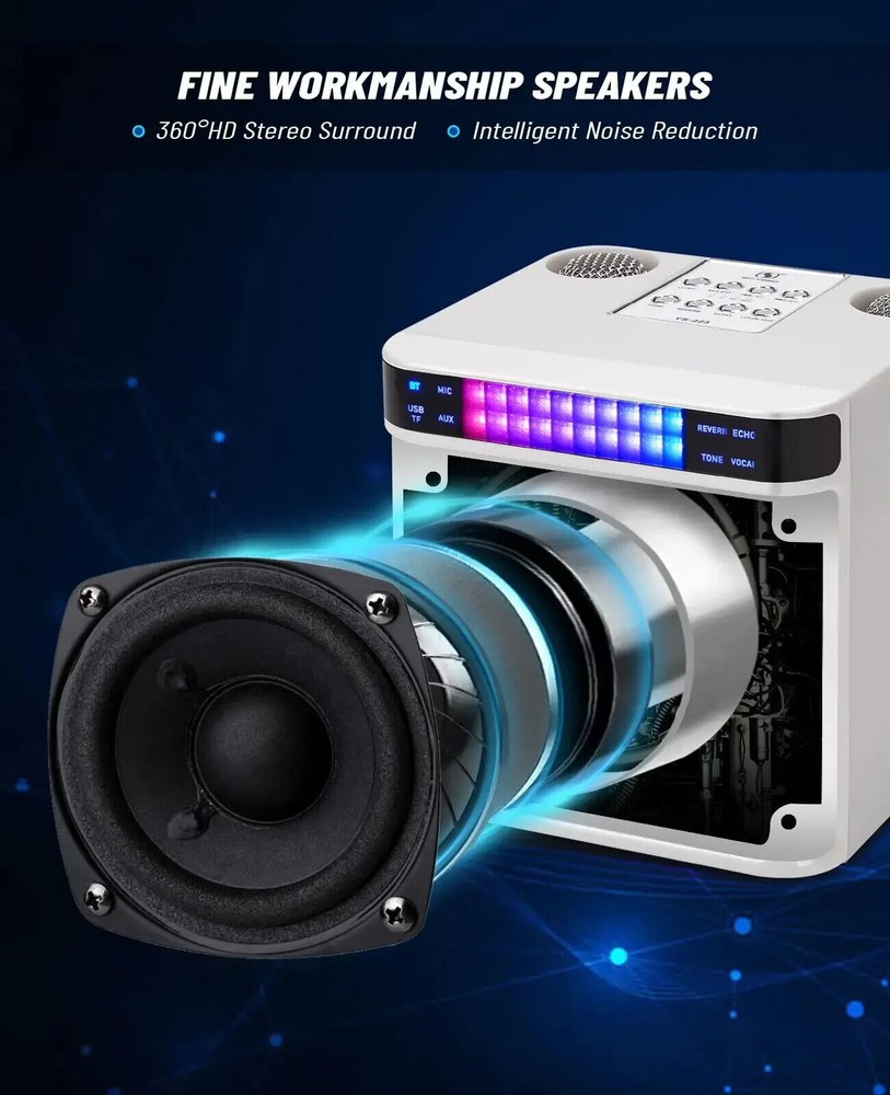 Bluetooth Speaker System Karaoke Machine with 2 Wireless Microphone