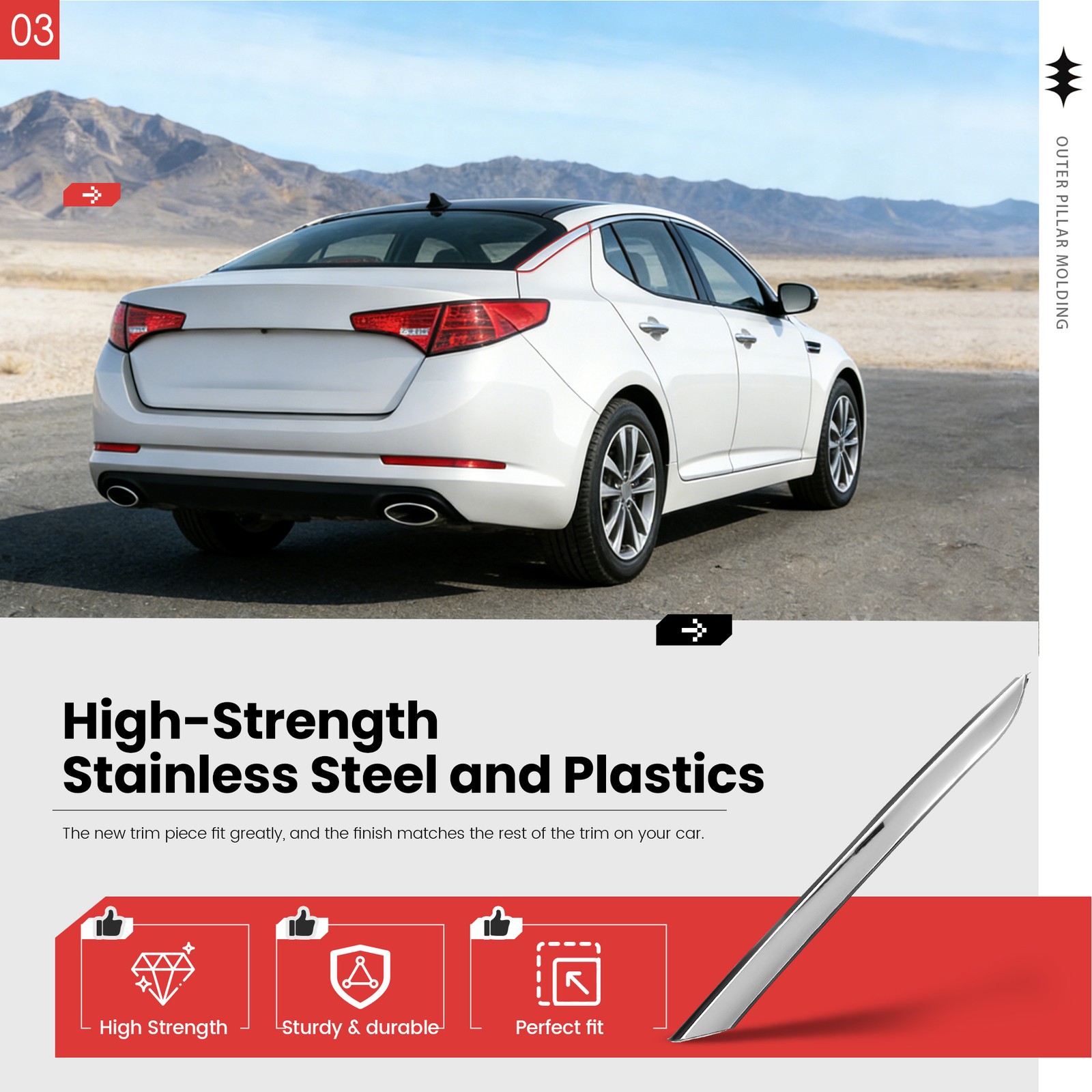 Right Outer Pillar Molding Trim Quarter Panel For 2011-16 Kia Optima 878602T000