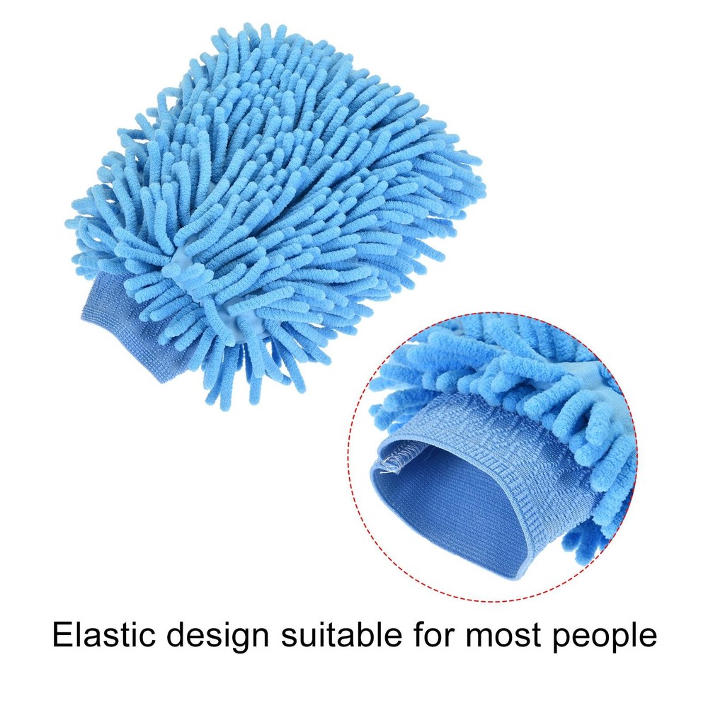 2Pcs Microfiber Chenille Dusting Wash Mitten Set for Cleaning, Blue
