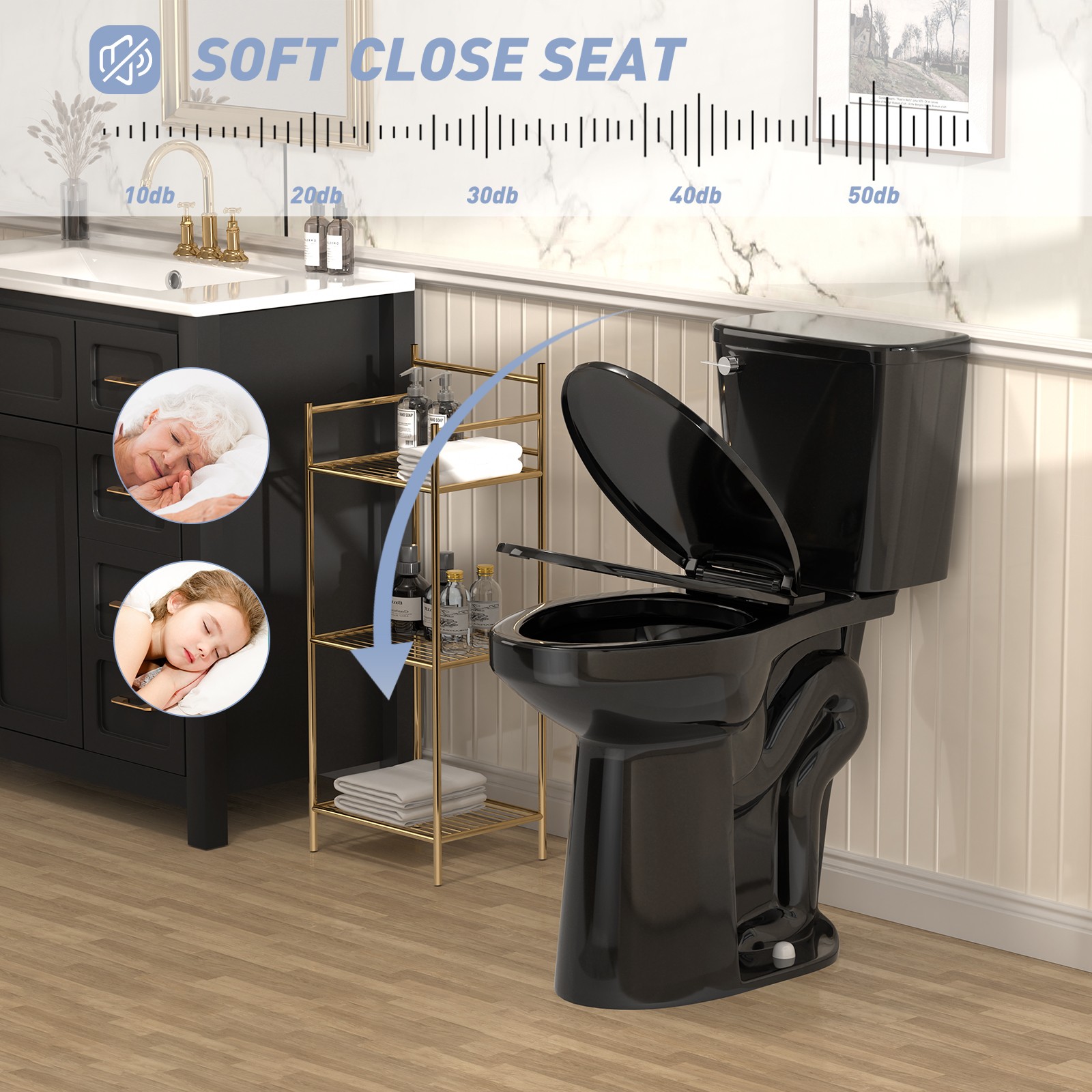 21" Extra Tall Elongated Two Piece Toilet 1.28 GPF for Seniors Tall Person Black