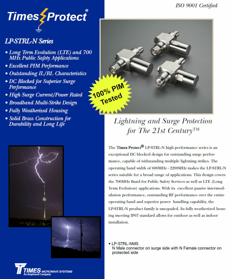 Times Microwave New LP-STRL-NMS Surge Protector 680-2200MHz DC Blocked, N/M-N/F