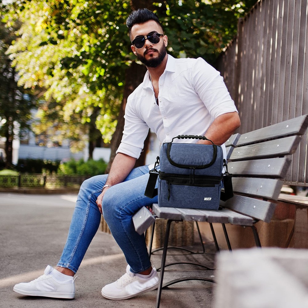 2 Compartment Lunch Bag Leakproof Insulated Cooler Bag Work Bluesteel Medium