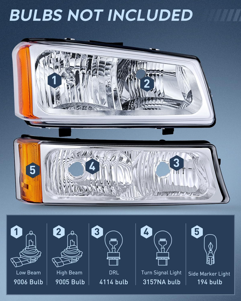 Headlight Assembly Set for Chevy Silverado 2003-2006 Pair